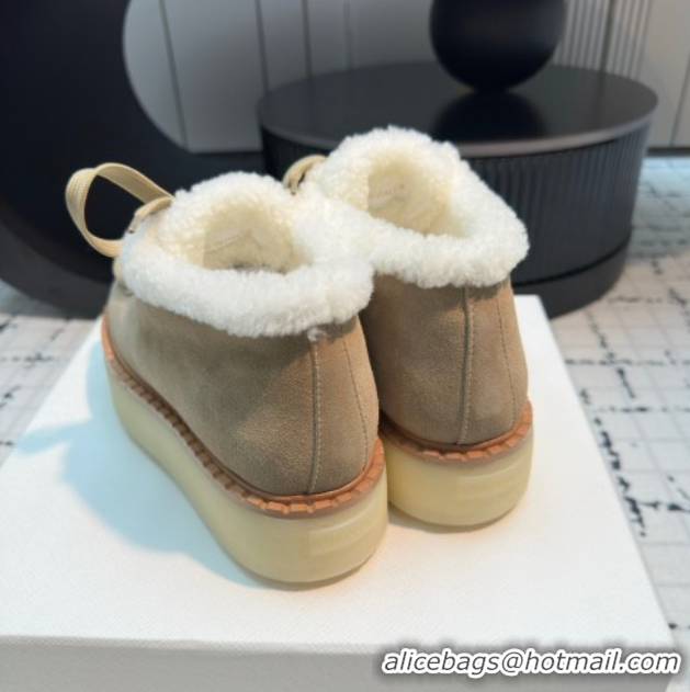 Best Grade Prada Suede and Wool Platform Chukka Ankle Boots 5cm Beige 2025 1T716N 1027090