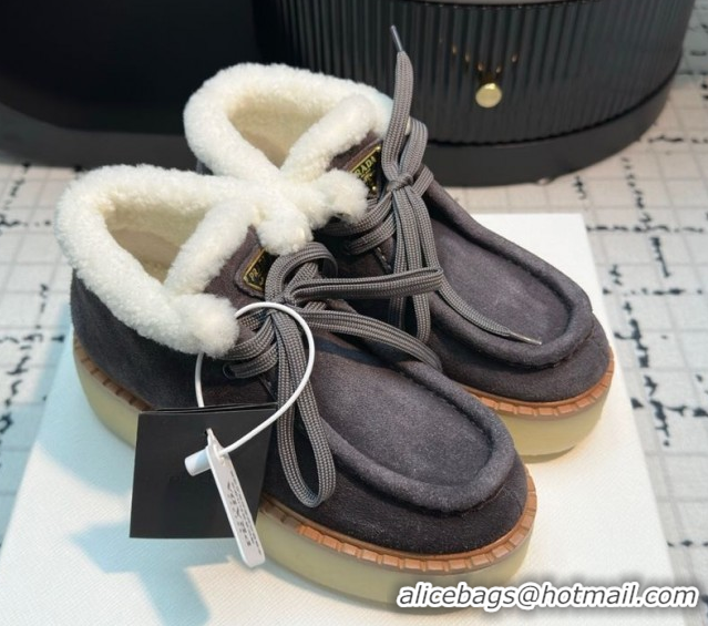 Buy Luxury Prada Suede and Wool Platform Chukka Ankle Boots 5cm Grey 2025 1T716N 1027091