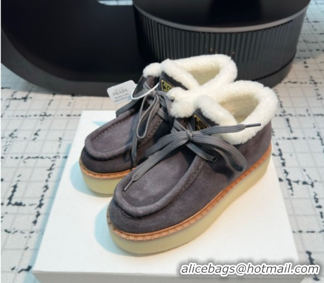 Buy Luxury Prada Suede and Wool Platform Chukka Ankle Boots 5cm Grey 2025 1T716N 1027091