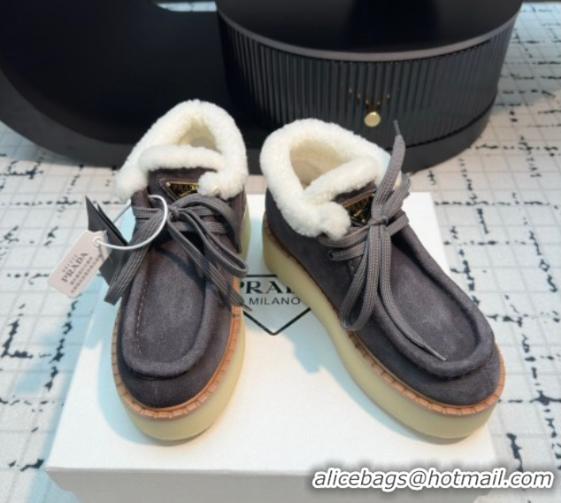 Buy Luxury Prada Suede and Wool Platform Chukka Ankle Boots 5cm Grey 2025 1T716N 1027091
