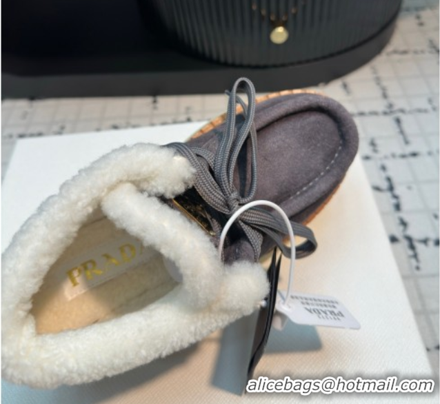 Buy Luxury Prada Suede and Wool Platform Chukka Ankle Boots 5cm Grey 2025 1T716N 1027091