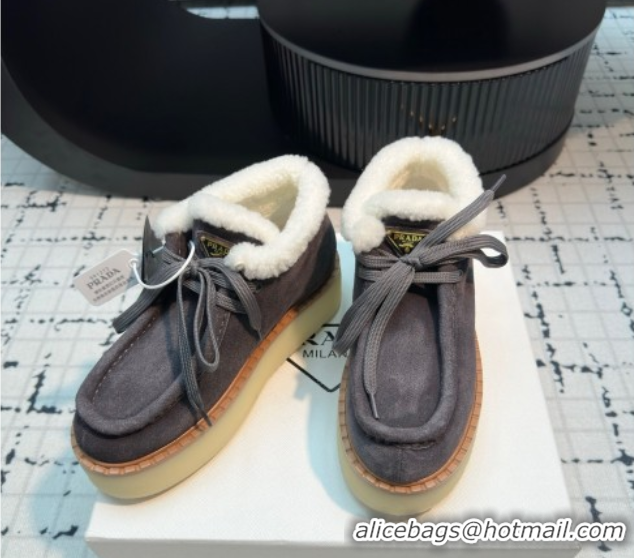 Buy Luxury Prada Suede and Wool Platform Chukka Ankle Boots 5cm Grey 2025 1T716N 1027091