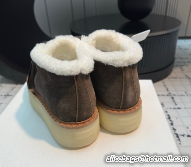 Luxury Prada Suede and Wool Platform Chukka Ankle Boots 5cm Dark Brown 2025 1T716N 1027092