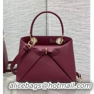 Good Cheap Dior Bow Top Handle Bag in Calfskin Leather DR112201 Burgundy 2025
