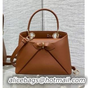 Reasonable Price Dior Bow Top Handle Bag in Calfskin Leather DR112201 Brown 2025