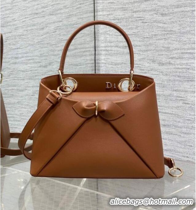 Reasonable Price Dior Bow Top Handle Bag in Calfskin Leather DR112201 Brown 2025