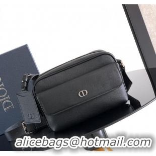 Best Quality Dior Mens CD Icon Zipped Messenger Bag in Grained Calfskin 1122 Black 2025