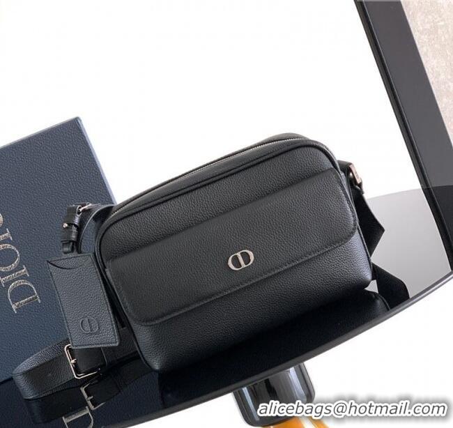 Best Quality Dior Mens CD Icon Zipped Messenger Bag in Grained Calfskin 1122 Black 2025