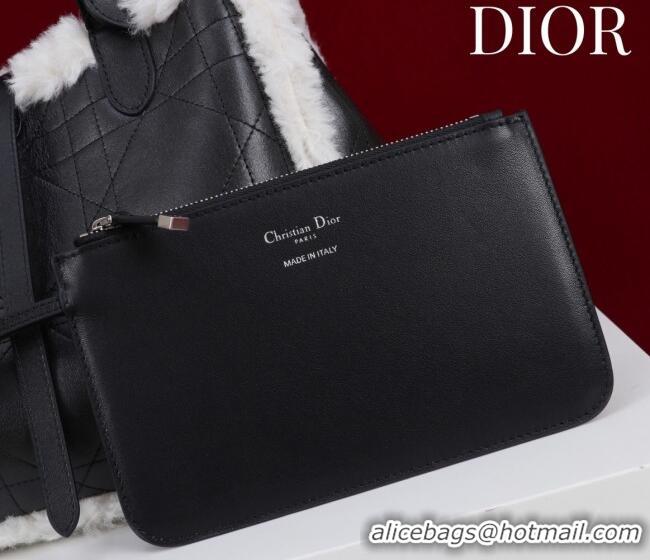 Famous Brand Dior DiorAlps Medium Toujours Tote Bag in Black Macrocannage Crinkled Calfskin and White Merino Wool D2040 