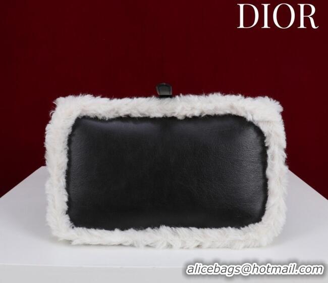 Shop Fashion Dior DiorAlps Small Toujours Tote Bag in Black Macrocannage Crinkled Calfskin and White Merino Wool D2041 2