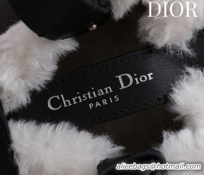 Shop Fashion Dior DiorAlps Small Toujours Tote Bag in Black Macrocannage Crinkled Calfskin and White Merino Wool D2041 2