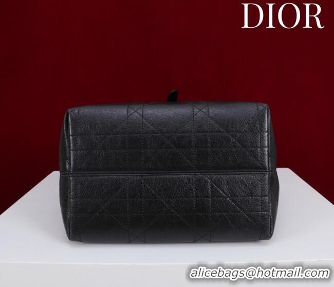 Best Price Dior DiorAlps Medium Toujours Vertical Tote Bag in Macrocannage Crinkled Calfskin and Merino Wool 2042 Black/