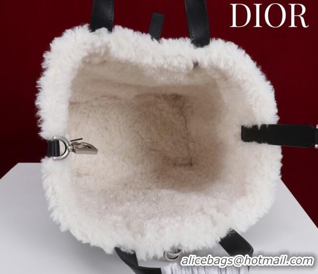 Best Price Dior DiorAlps Medium Toujours Vertical Tote Bag in Macrocannage Crinkled Calfskin and Merino Wool 2042 Black/