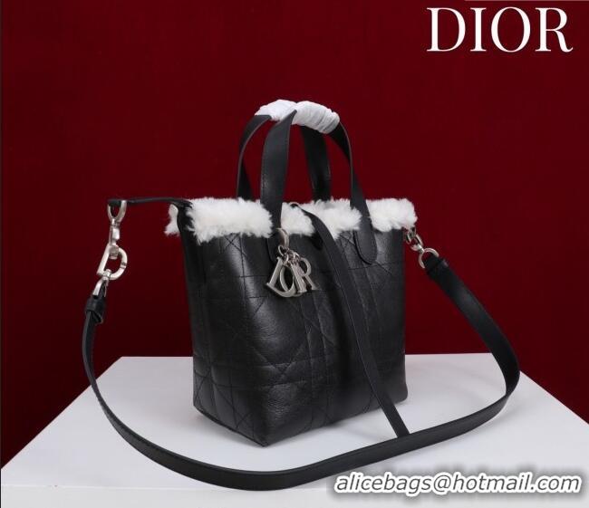 Promotional Dior DiorAlps Small Toujours Vertical Tote Bag in Macrocannage Crinkled Calfskin and Merino Wool 2043 Black/