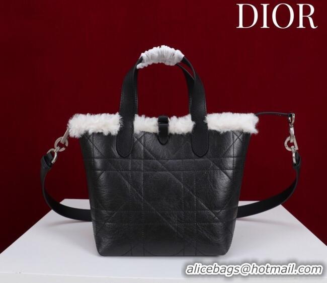 Promotional Dior DiorAlps Small Toujours Vertical Tote Bag in Macrocannage Crinkled Calfskin and Merino Wool 2043 Black/