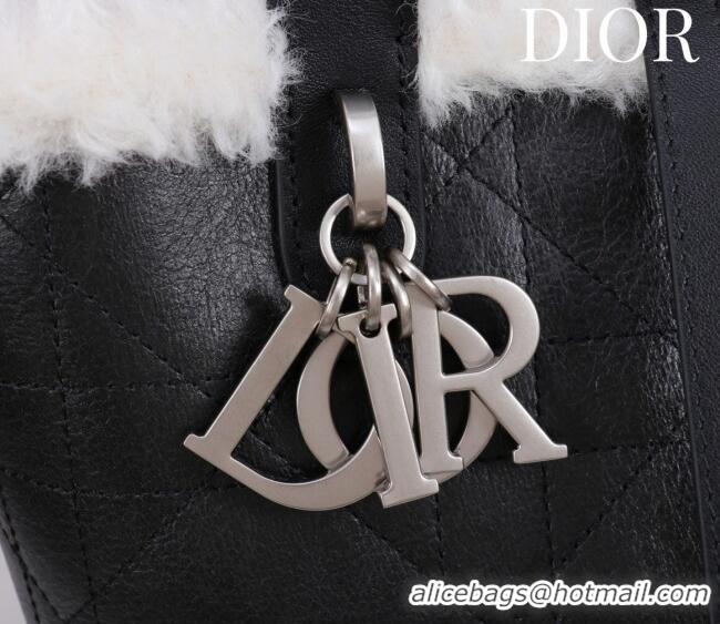 Promotional Dior DiorAlps Small Toujours Vertical Tote Bag in Macrocannage Crinkled Calfskin and Merino Wool 2043 Black/