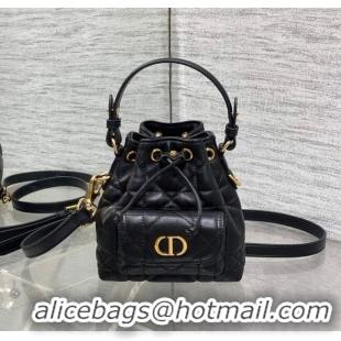 Reasonable Price Dior Caro Nano Bucket Bag in Macrocannage Lambskin S5250 Black 2025