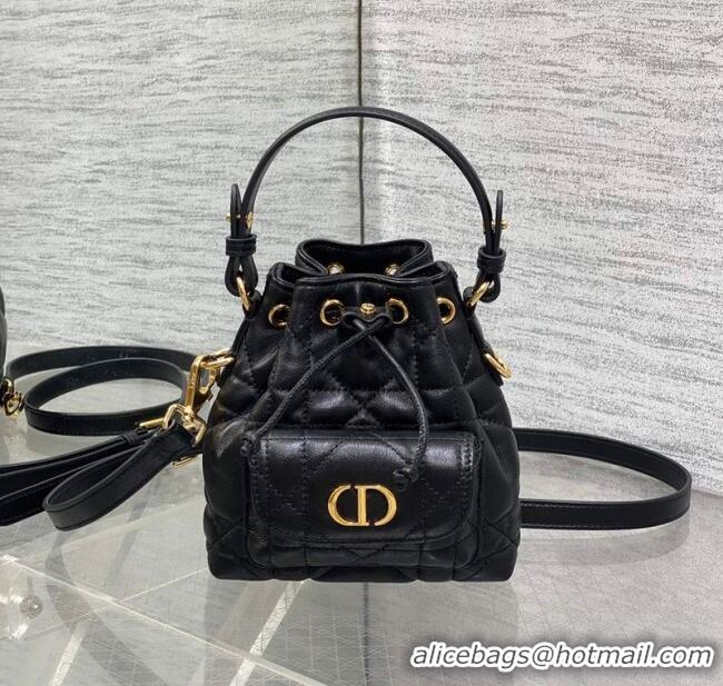 Reasonable Price Dior Caro Nano Bucket Bag in Macrocannage Lambskin S5250 Black 2025