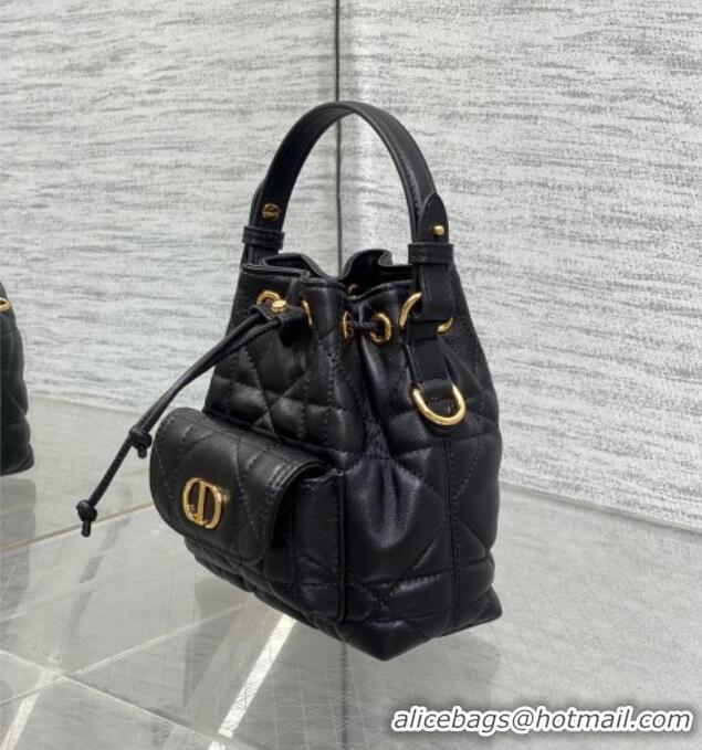 Reasonable Price Dior Caro Nano Bucket Bag in Macrocannage Lambskin S5250 Black 2025