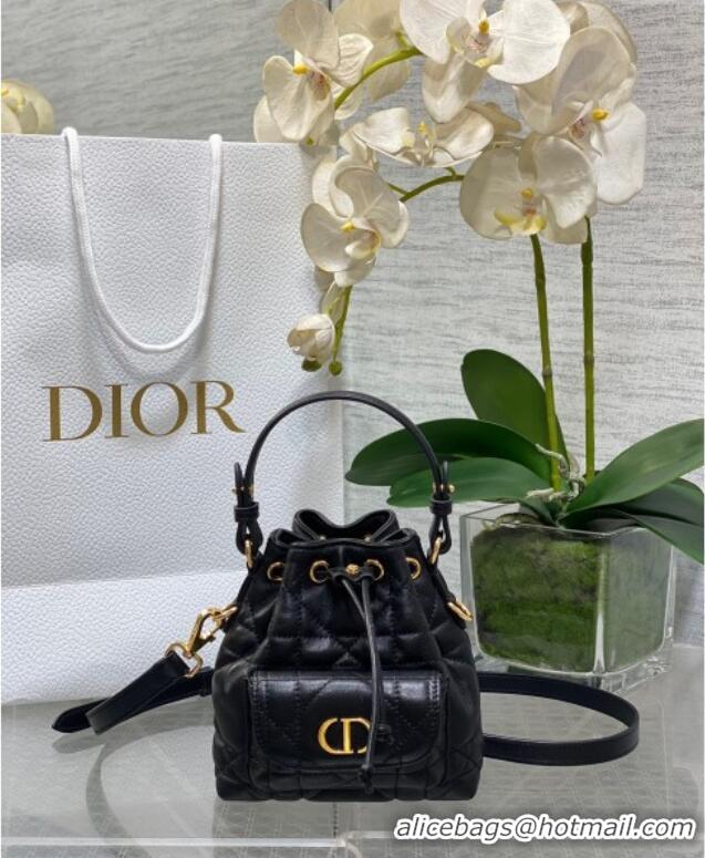 Reasonable Price Dior Caro Nano Bucket Bag in Macrocannage Lambskin S5250 Black 2025