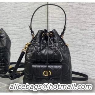 Traditional Specials Dior Small Dior Caro Bucket Bag in Macrocannage Lambskin S5250 Black 2025