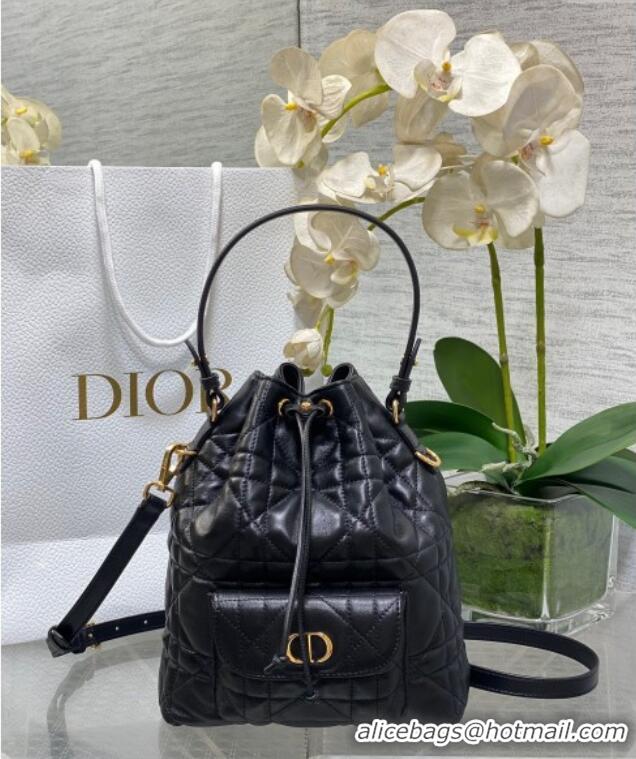 Traditional Specials Dior Small Dior Caro Bucket Bag in Macrocannage Lambskin S5250 Black 2025