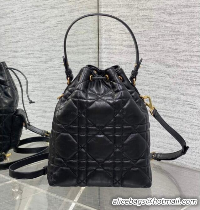 Traditional Specials Dior Small Dior Caro Bucket Bag in Macrocannage Lambskin S5250 Black 2025