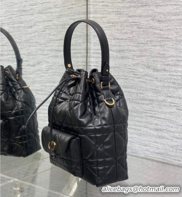 Traditional Specials Dior Small Dior Caro Bucket Bag in Macrocannage Lambskin S5250 Black 2025