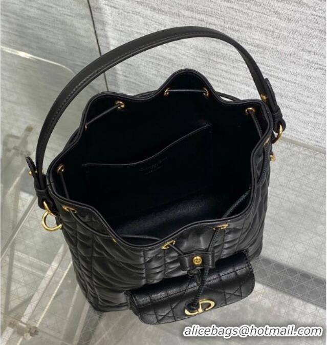 Traditional Specials Dior Small Dior Caro Bucket Bag in Macrocannage Lambskin S5250 Black 2025