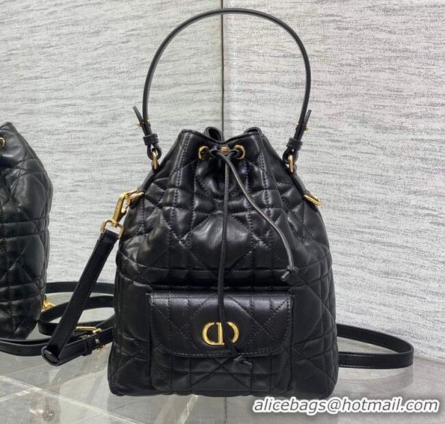 Traditional Specials Dior Small Dior Caro Bucket Bag in Macrocannage Lambskin S5250 Black 2025