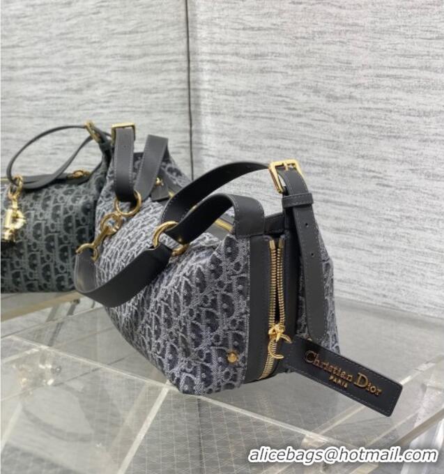 Famous Brand Dior Medium D-Journey Hobo Bag in Grey Denim Oblique Jacquard S2866 2025