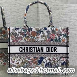 Trendy Design Dior Lucky Medium Dior Book Tote Bag in White Multicolor Flowers Calendar Allover Embroidery D2051 2025