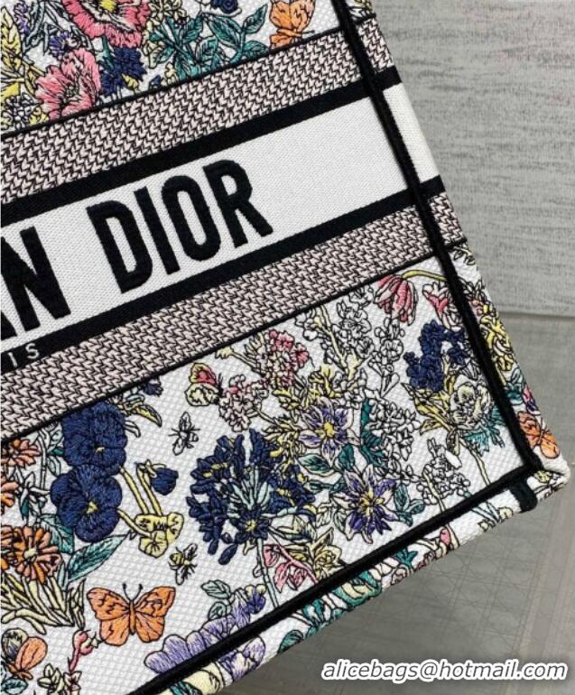 Trendy Design Dior Lucky Medium Dior Book Tote Bag in White Multicolor Flowers Calendar Allover Embroidery D2051 2025