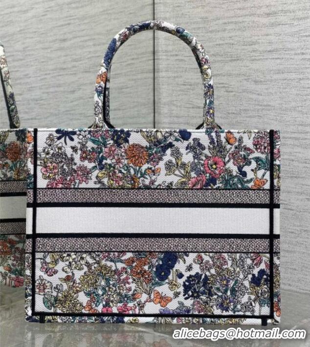 Trendy Design Dior Lucky Medium Dior Book Tote Bag in White Multicolor Flowers Calendar Allover Embroidery D2051 2025