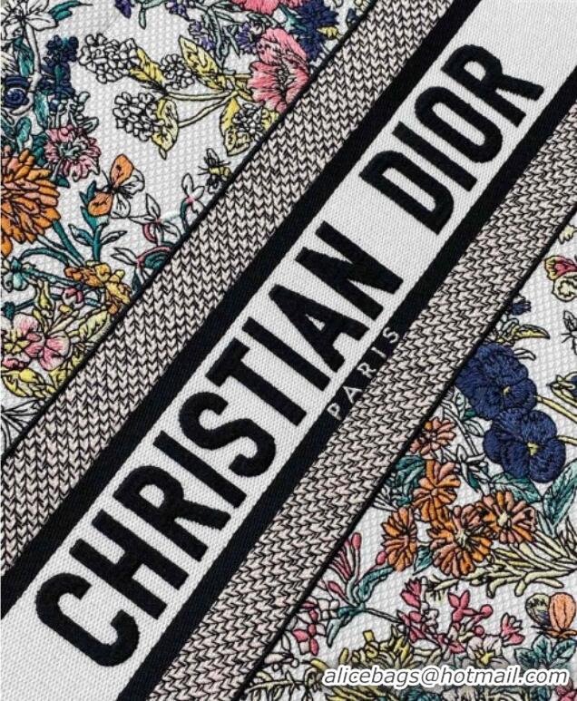 Trendy Design Dior Lucky Medium Dior Book Tote Bag in White Multicolor Flowers Calendar Allover Embroidery D2051 2025