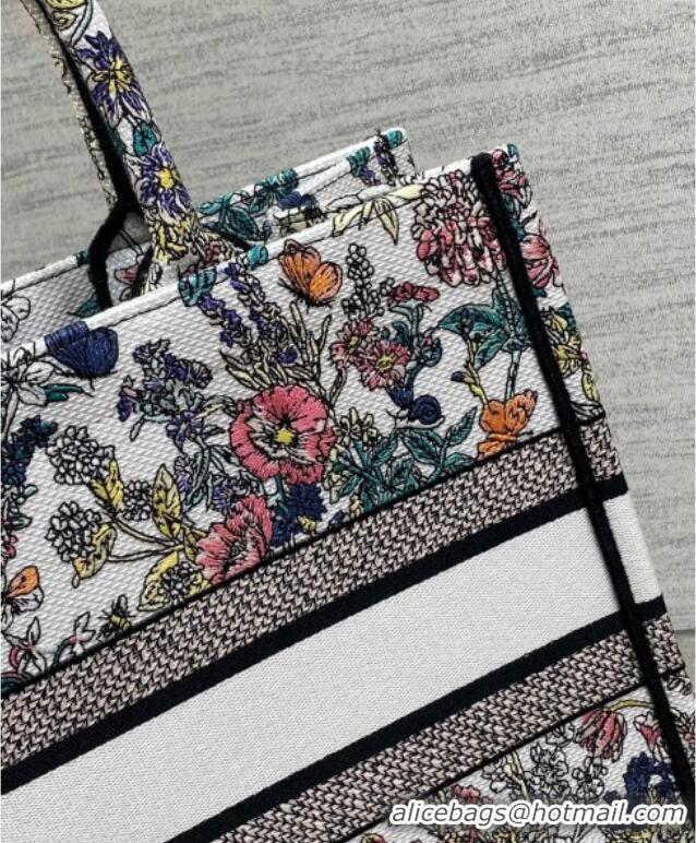 Trendy Design Dior Lucky Medium Dior Book Tote Bag in White Multicolor Flowers Calendar Allover Embroidery D2051 2025