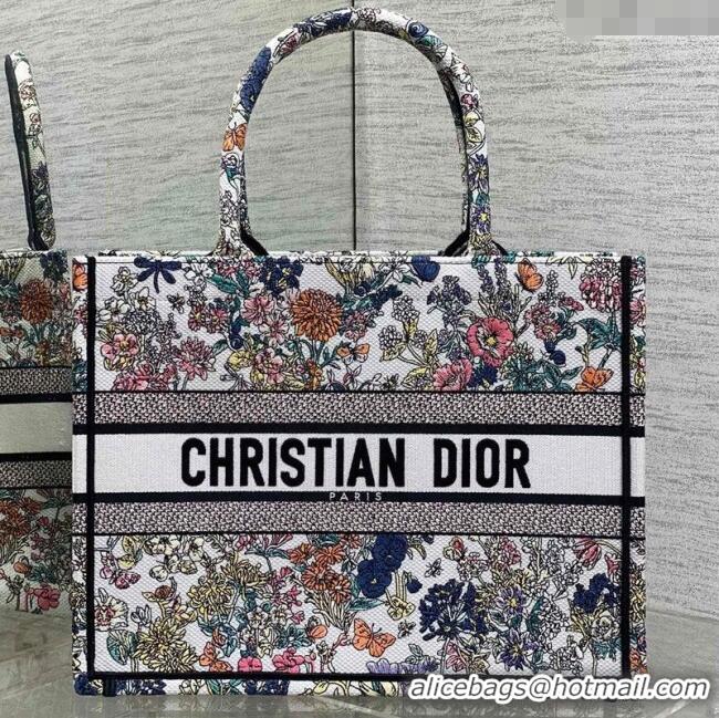 Trendy Design Dior Lucky Medium Dior Book Tote Bag in White Multicolor Flowers Calendar Allover Embroidery D2051 2025