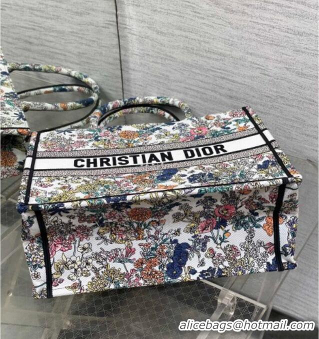 Trendy Design Dior Lucky Medium Dior Book Tote Bag in White Multicolor Flowers Calendar Allover Embroidery D2051 2025