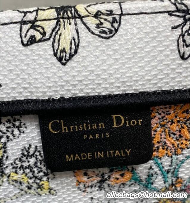 Trendy Design Dior Lucky Medium Dior Book Tote Bag in White Multicolor Flowers Calendar Allover Embroidery D2051 2025