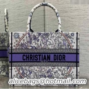 Top Quality Dior Lucky Medium Dior Book Tote Bag in White and Blue Night of Dreams Embroidery D2052 2025
