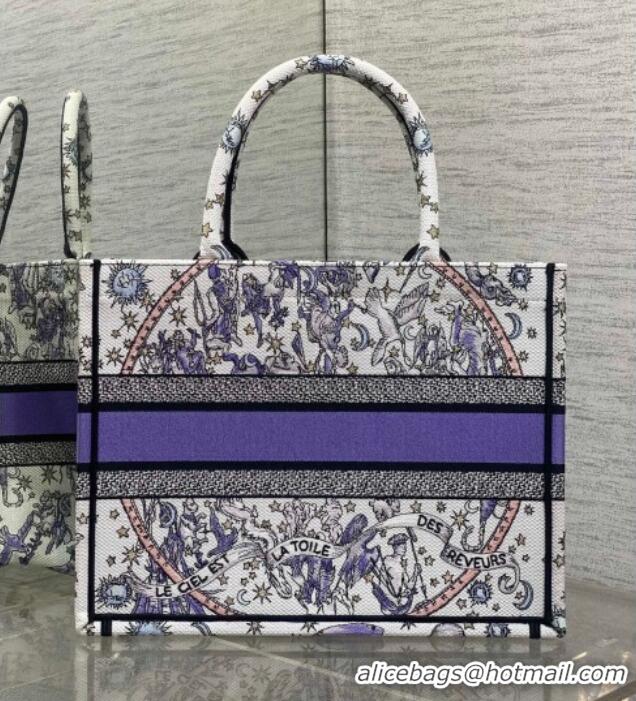 Top Quality Dior Lucky Medium Dior Book Tote Bag in White and Blue Night of Dreams Embroidery D2052 2025