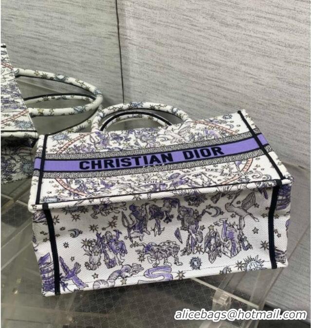 Top Quality Dior Lucky Medium Dior Book Tote Bag in White and Blue Night of Dreams Embroidery D2052 2025