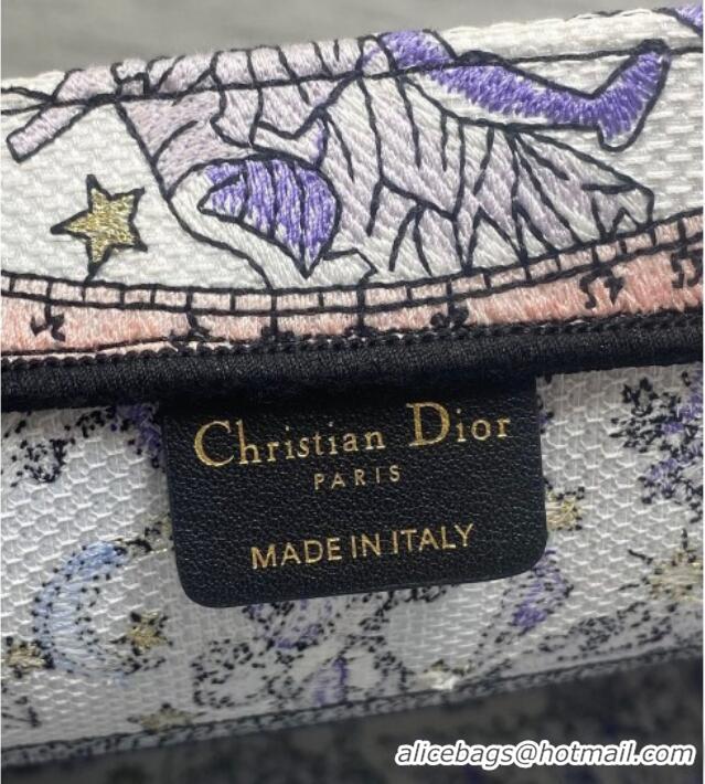 Top Quality Dior Lucky Medium Dior Book Tote Bag in White and Blue Night of Dreams Embroidery D2052 2025