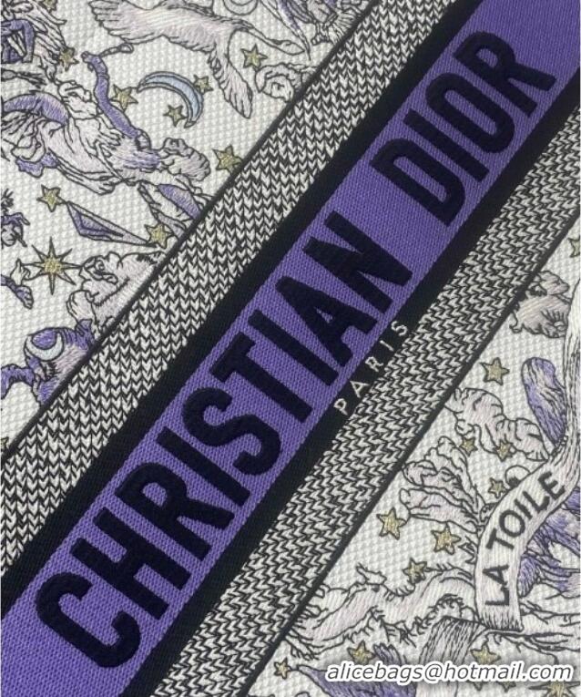 Top Quality Dior Lucky Medium Dior Book Tote Bag in White and Blue Night of Dreams Embroidery D2052 2025