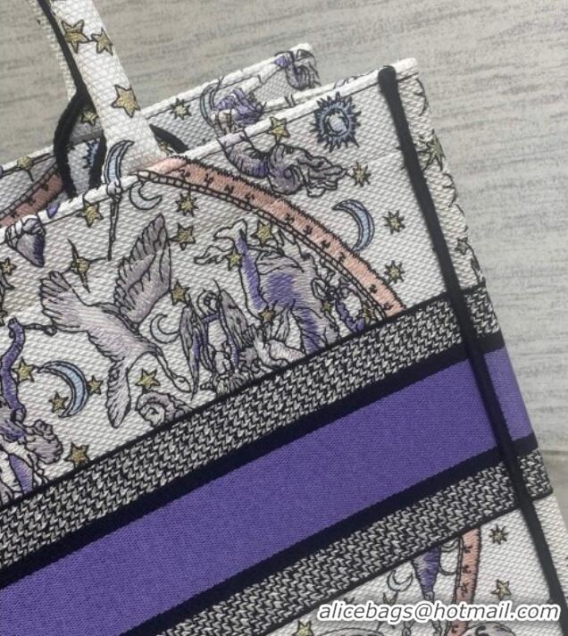 Top Quality Dior Lucky Medium Dior Book Tote Bag in White and Blue Night of Dreams Embroidery D2052 2025