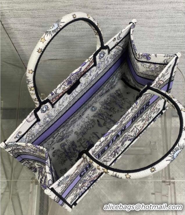 Top Quality Dior Lucky Medium Dior Book Tote Bag in White and Blue Night of Dreams Embroidery D2052 2025