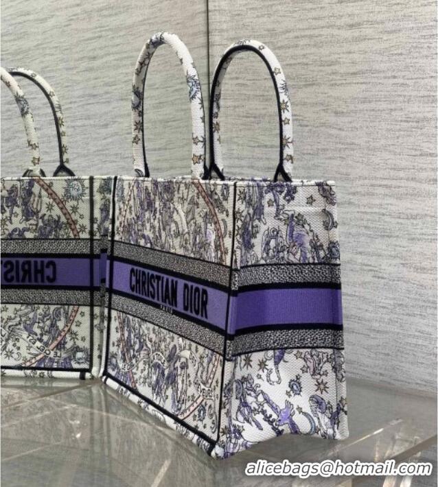 Top Quality Dior Lucky Medium Dior Book Tote Bag in White and Blue Night of Dreams Embroidery D2052 2025