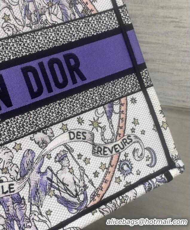Top Quality Dior Lucky Medium Dior Book Tote Bag in White and Blue Night of Dreams Embroidery D2052 2025