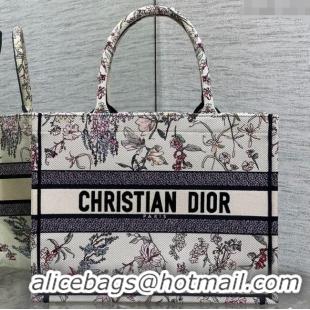Original Cheap Dior Medium Dior Book Tote Bag in White Flower Embroidery D1122 2025