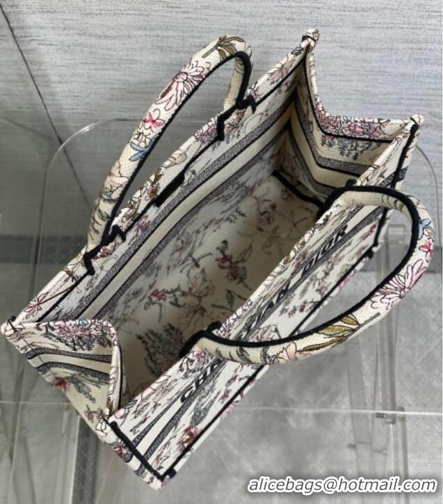 Original Cheap Dior Medium Dior Book Tote Bag in White Flower Embroidery D1122 2025